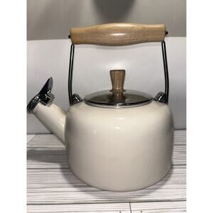SVEN Enamel on Steel Whistling Teakettle with Natural Wood handle, 1.4 quarts...